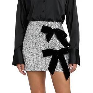 NEW MILLY rhea sequined bow tie miniskirt in silver